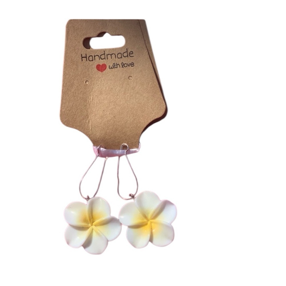 White Flower Dangle Earrings Handmade